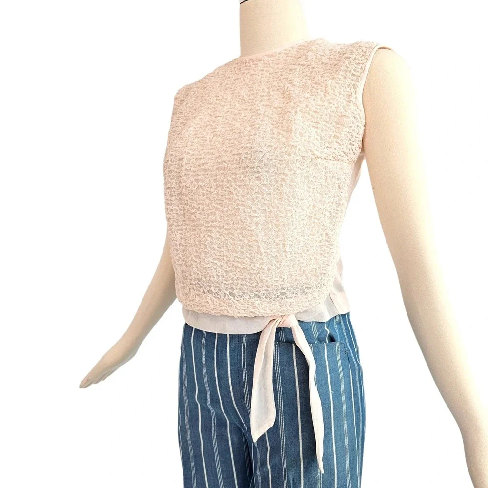 Vintage 1960's Pink Textured Blouse Top Shirt Majorette Tie Waist Band - Picture 6 of 13